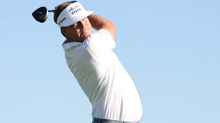 Keith Mitchell of the United States plays his shot from the second tee during the second round of the Farmers Insurance Open 2026 at Torrey Pines South Course on January 30, 2026 in La Jolla, California. (Stacy Revere/Getty Images)