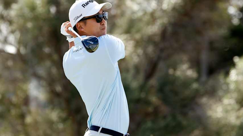 Michael Kim of the United States plays his shot from the first tee during the third round of the Sony Open in Hawaii 2026 at Waialae Country Club on January 17, 2026 in Honolulu, Hawaii. (Cliff Hawkins/Getty Images)