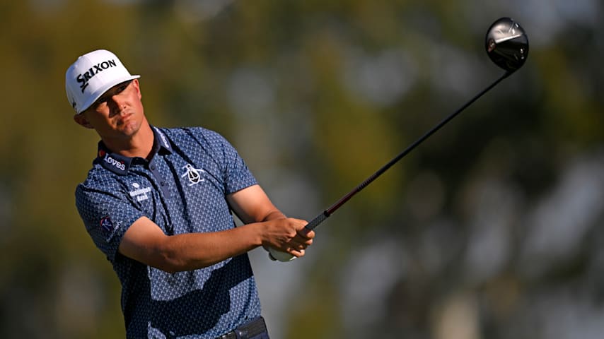 Max McGreevy of the United States plays his shot from the second tee during the final round of the Farmers Insurance Open 2026 at Torrey Pines South Course on February 01, 2026 in La Jolla, California. (Orlando Ramirez/Getty Images)