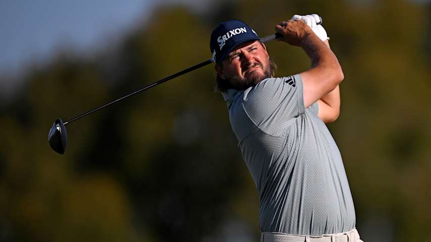 Andrew Novak of the United States plays his shot from the second tee during the third round of the Farmers Insurance Open 2026 at Torrey Pines South Course on January 31, 2026 in La Jolla, California. (Orlando Ramirez/Getty Images)