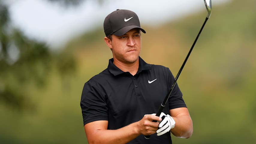 Cameron Champ of the United States looks on before playing his shot on the 11th tee during the first round of the Simmons Bank Open for the Snedeker Foundation at Vanderbilt Legends Club on September 10, 2026 in Franklin, Tennessee. (Johnnie Izquierdo/Getty Images)