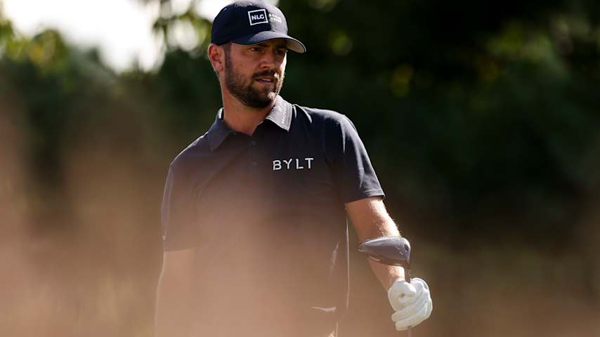 Chandler Blanchet of the United States hits a tee shot on the 18th hole during the second round of the Biltmore Championship Asheville 2026 at The Cliffs at Walnut Cove on September 18, 2026 in Arden, North Carolina. (David Jensen/Getty Images)