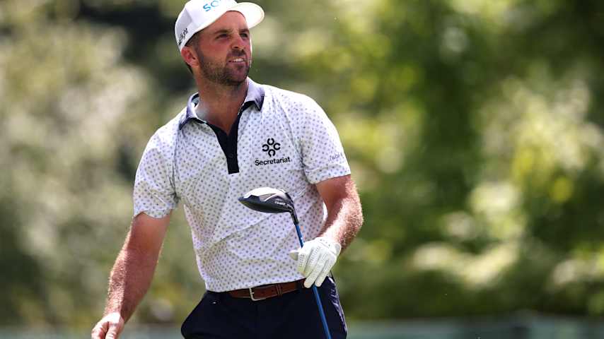 Denny McCarthy of the United States watches his shot from the 14th tee during the third round of the Wyndham Championship 2026 at Sedgefield Country Club on August 08, 2026 in Greensboro, North Carolina. (David Jensen/Getty Images)