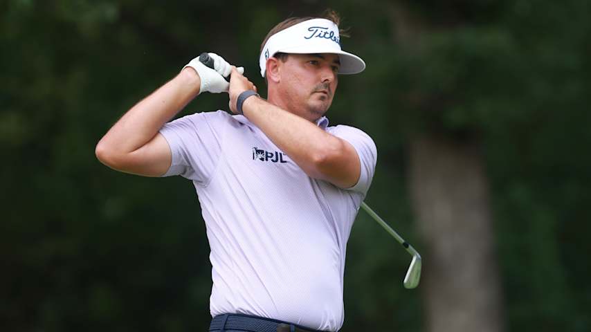 Hank Lebioda of the United States plays his shot from the 11th tee during the first round of the Rocket Classic 2026 at Detroit Golf Club on July 30, 2026 in Detroit, Michigan. (Gregory Shamus/Getty Images)