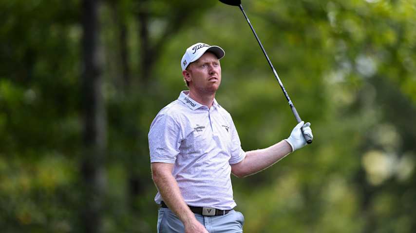 Hayden Springer of the United States hits a tee shot on the third hole during the first round of the Biltmore Championship Asheville 2026 at The Cliffs at Walnut Cove on September 17, 2026 in Arden, North Carolina. (David Jensen/Getty Images)