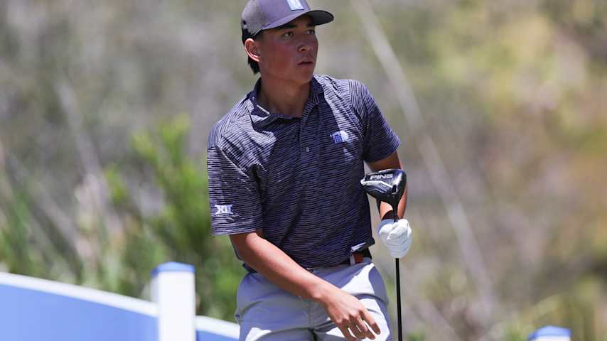 Kihei Akina of the BYU Cougars watches his shot from the seventh tee during the NCAA Division 1 Men's Golf Championships at Omni La Costa Resort & Spa on May 29, 2026 in Carlsbad, California. (Ryan Sirius Sun/Getty Images)
