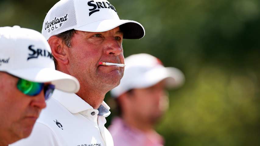 Lucas Glover of the United States looks on while playing the 18th hole during the second round of the Biltmore Championship Asheville 2026 at The Cliffs at Walnut Cove on September 18, 2026 in Arden, North Carolina. (David Jensen/Getty Images)