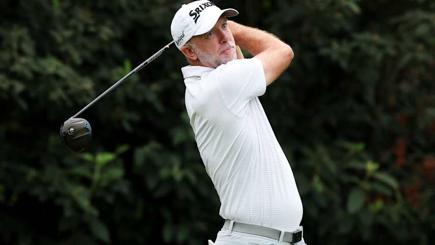 Martin Laird of Scotland hits a tee shot on the second hole during the first round of the ISCO Championship 2026 at Hurstbourne Country Club on July 09, 2026 in Louisville, Kentucky. (Andy Lyons/Getty Images)
