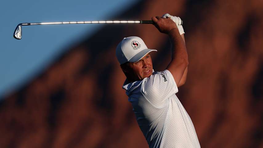 Nick Hardy of the United States plays his shot from the second tee during the second round of the Bank of Utah Championship 2026 at Black Desert Resort on October 02, 2026 in Ivins, Utah. (Harry How/Getty Images)