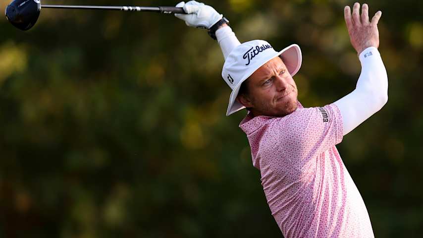 Peter Malnati of the United States reacts to a tee shot on the 10th hole during the second round of the Biltmore Championship Asheville 2026 at The Cliffs at Walnut Cove on September 18, 2026 in Arden, North Carolina. (David Jensen/Getty Images)
