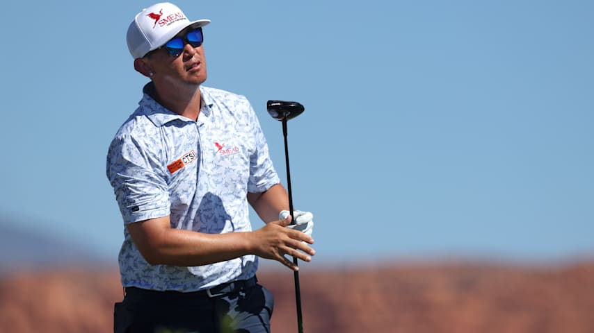 Rico Hoey of the Philippines plays his shot from the fourth tee during the final round of the Bank of Utah Championship 2026 at Black Desert Resort on October 04, 2026 in Ivins, Utah. (Sean M. Haffey/Getty Images)