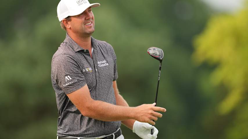 Taylor Montgomery of the United States plays his shot from the 12th tee during the second round of the Evans Scholars Invitational at The Glen Club on July 24, 2026 in Glenview, Illinois. (Raj Mehta/Getty Images)