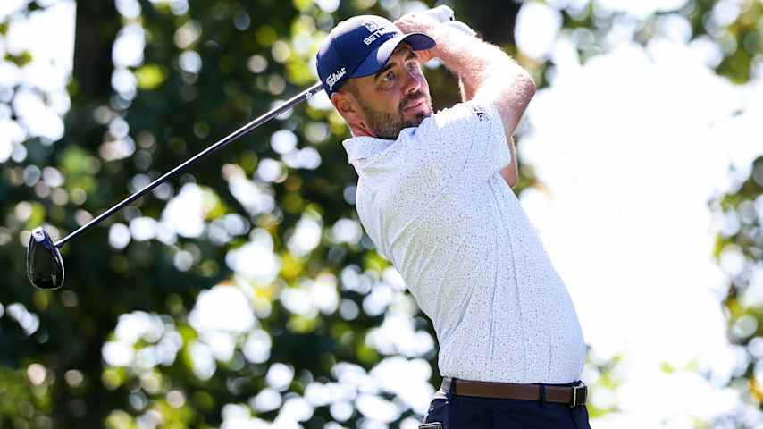 Troy Merritt of the United States hits a tee shot on the sixth hole during the first round of the Biltmore Championship Asheville 2026 at The Cliffs at Walnut Cove on September 17, 2026 in Arden, North Carolina. (David Jensen/Getty Images)