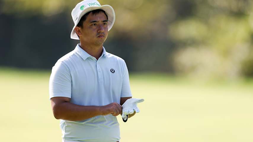Zecheng Dou of China looks on while playing the sixth hole during the third round of the Biltmore Championship Asheville 2026 at The Cliffs at Walnut Cove on September 19, 2026 in Arden, North Carolina. (David Jensen/Getty Images)