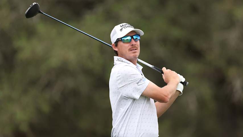 Joel Dahmen of the United States plays his shot from the second tee during the second round of the Valero Texas Open 2026 at TPC San Antonio on April 03, 2026 in San Antonio, Texas. (Stacy Revere/Getty Images)