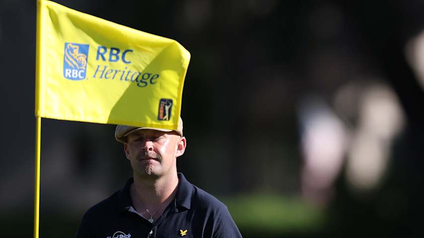 Harry Hall of England lines up his putt on the second green prior to the RBC Heritage 2026 at Harbour Town Golf Links on April 15, 2026 in Hilton Head Island, South Carolina. (Kevin C. Cox/Getty Images)