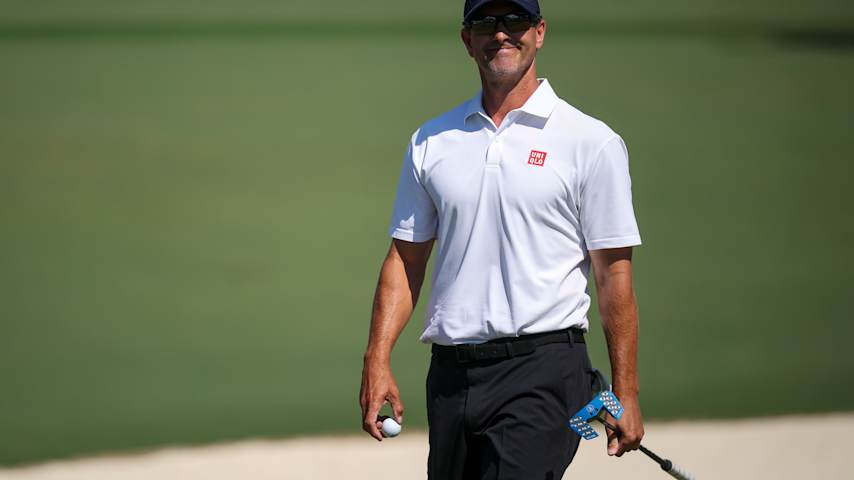 Adam Scott of Australia looks on while playing the second hole during the final round of the 2026 Masters Tournament at Augusta National Golf Club on April 12, 2026 in Augusta, Georgia. (Hector Vivas/Getty Images)