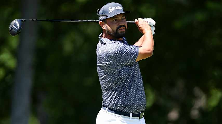 J.J. Spaun hits a tee shot on the seventh hole during the final round of the Truist Championship 2026 at Quail Hollow Country Club on May 10, 2026 in Charlotte, North Carolina. (Jared C. Tilton/Getty Images)