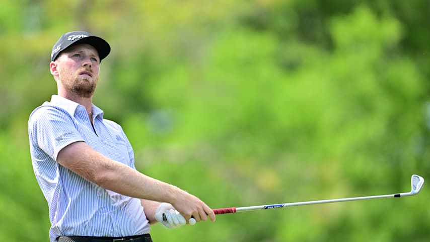 Pontus Nyholm of Sweden plays his shot from the 15th tee during the first round of the Valspar Championship 2026 at Copperhead Course at Innisbrook Resort and Golf Club on March 19, 2026 in Palm Harbor, Florida. (Julio Aguilar/Getty Images)