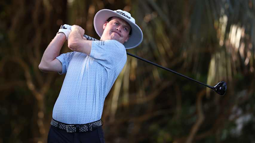 Joe Highsmith of the United States plays his shot from the sixth tee during the first round of the RBC Heritage 2026 at Harbour Town Golf Links on April 16, 2026 in Hilton Head Island, South Carolina. (Kevin C. Cox/Getty Images)
