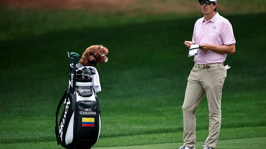 Nico Echavarria of Colombia looks on while playing the second hole during the third round of the Truist Championship 2026 at Quail Hollow Country Club on May 09, 2026 in Charlotte, North Carolina. (Jared C. Tilton/Getty Images)