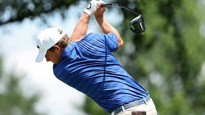 Zach Bauchou of the United States plays a shot from the second tee during the final round of THE CJ CUP Byron Nelson 2026 at TPC Craig Ranch on May 24, 2026 in McKinney, Texas. (Sam Hodde/Getty Images)
