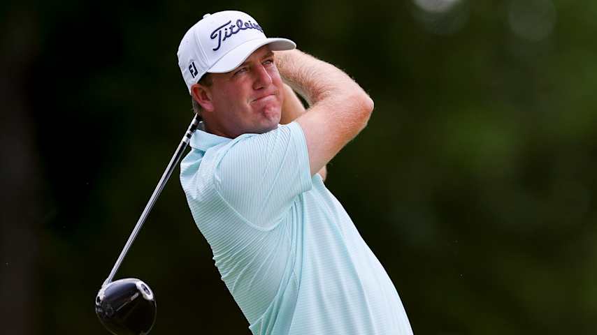 Tom Hoge of the United States hits a tee shot on the fifth hole during the final round of THE CJ CUP Byron Nelson 2026 at TPC Craig Ranch on May 24, 2026 in McKinney, Texas. (Mike Mulholland/Getty Images)