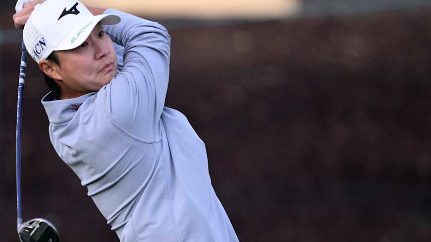 Kensei Hirata of Japan plays his shot from the second tee prior to The American Express 2026 at Pete Dye Stadium Course on January 21, 2026 in La Quinta, California. (Orlando Ramirez/Getty Images)