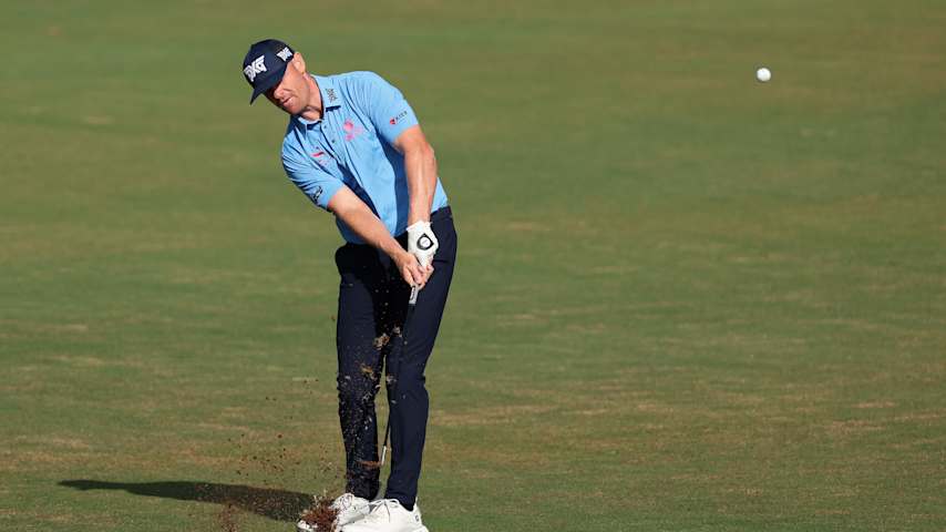 Patrick Fishburn of the United States plays a shot on the fifth hole during the third round of the Butterfield Bermuda Championship 2025 at Port Royal Golf Course on November 15, 2025 in Southampton, Bermuda. (Mike Mulholland/Getty Images)