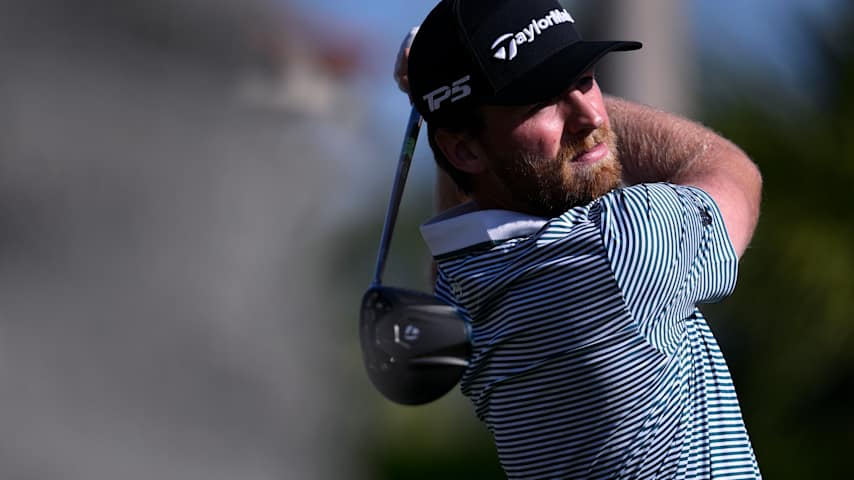 Pontus Nyholm of Sweden plays his shot from the second teeduring the third round of The American Express 2026 at Nicklaus Tournament Course on January 24, 2026 in La Quinta, California. (Orlando Ramirez/Getty Images)