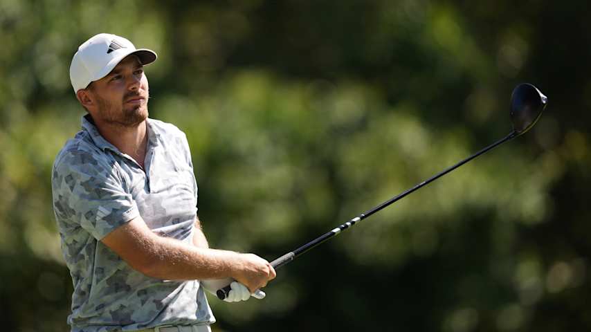 Aaron Wise of the United States plays his shot from the 16th tee during the second round of the Sanderson Farms Championship 2025 at The Country Club of Jackson on October 03, 2025 in Jackson, Mississippi. (Raj Mehta/Getty Images)
