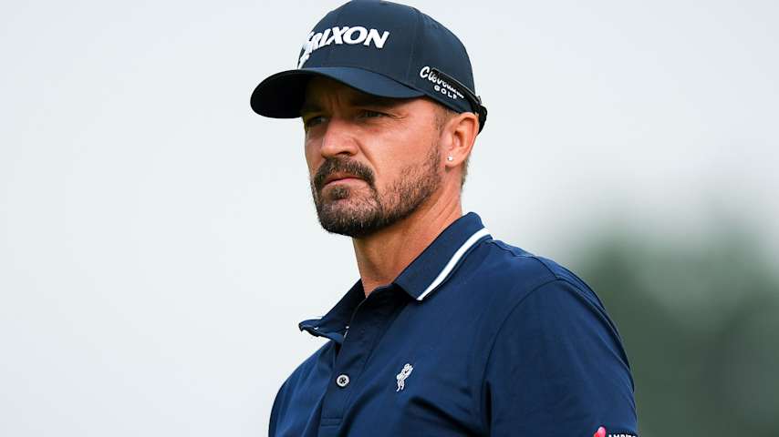 Brandon Robinson Thompson of England hits a tee shot on the 13th hole during the first round of the ISCO Championship 2026 at Hurstbourne Country Club on July 09, 2026 in Louisville, Kentucky. (Tanner Pearson/Getty Images)