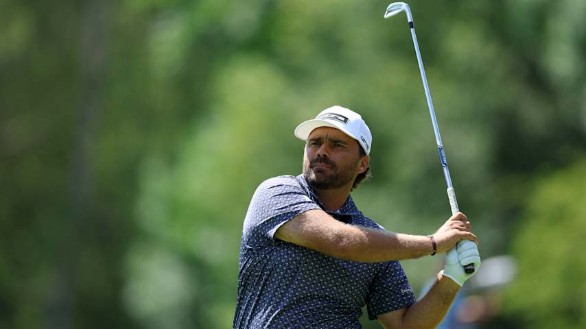 Romain Langasque of France tees off on the eighth hole on day one of the BMW International Open 2026 at Golfclub Munchen Eichenried on July 02, 2026 in Munich, Germany. (Luke Walker/Getty Images)