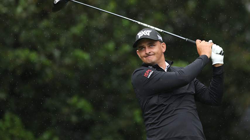 Christiaan Bezuidenhout of South Africa plays his tee shot on the 1st hole on day three of the Alfred Dunhill Championship 2026 at Royal Johannesburg on December 13, 2025 in Johannesburg, South Africa. (Luke Walker/Getty Images)
