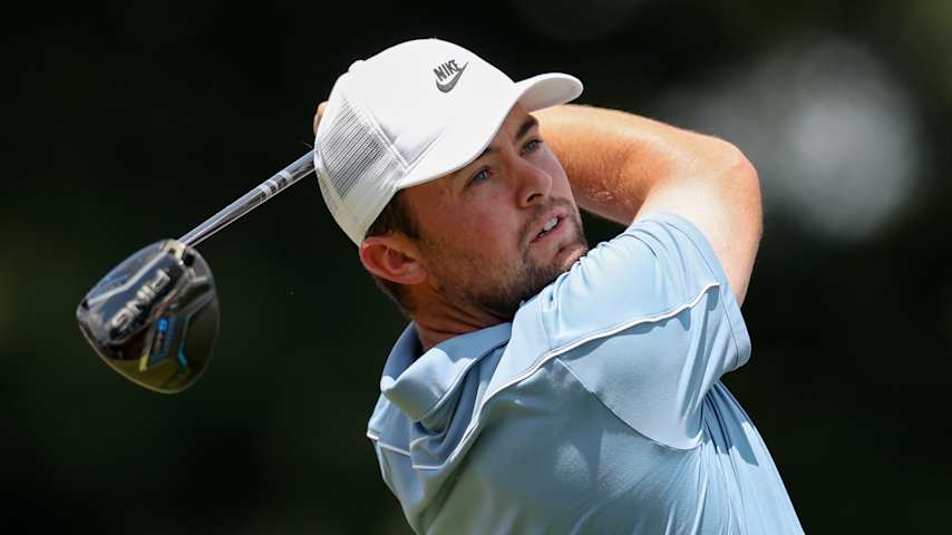 Alex Fitzpatrick of England plays a shot from the first tee during the final round of the Travelers Championship 2026 at TPC River Highlands on June 28, 2026 in Cromwell, Connecticut. (Jordan Bank/Getty Images)