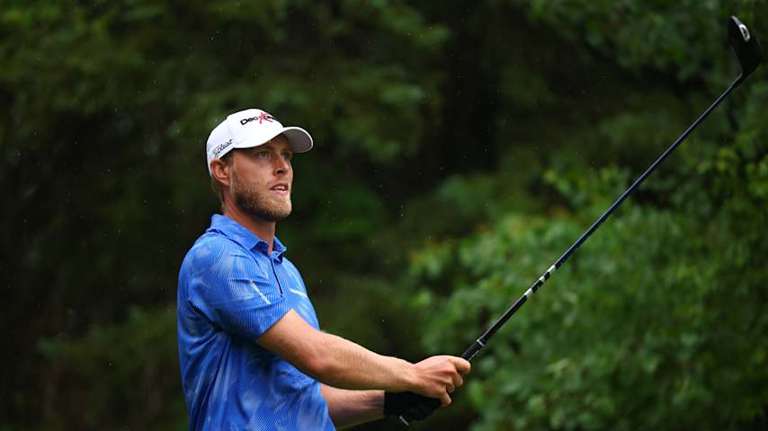 Jesper Svensson of Sweden plays his shot from the eighth tee during the final round of the RBC Canadian Open 2026 at TPC Toronto at Osprey Valley on June 14, 2026 in Caledon, Ontario. (Vaughn Ridley/Getty Images)