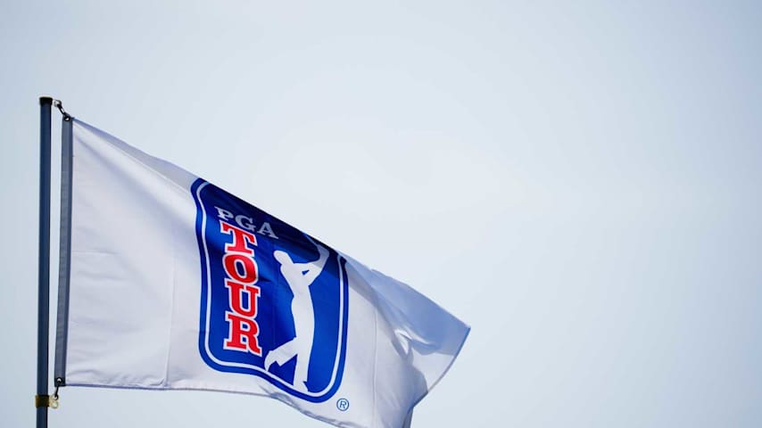Detailed view of The PGA TOUR flag during the second round of the Korn Ferry Tour Qualifying Tournament at Landings Club-Marshwood Course on November 6, 2022 in Savannah, Georgia. (Andrew Wevers/PGA TOUR)