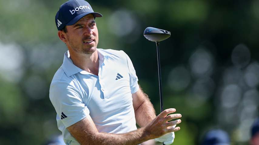 Nick Taylor of Canada watches their shot from the first tee during the first round of the Travelers Championship 2026 at TPC River Highlands on June 25, 2026 in Cromwell, Connecticut. (Andrew Redington/Getty Images)