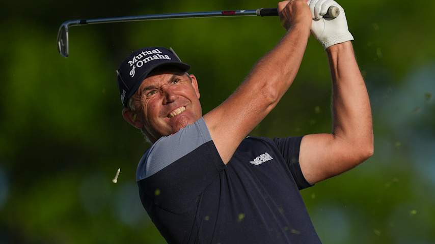 Padraig Harrington of Ireland plays a tee shot on the eighth hole during the second round of PGA Championship at Aronimink Golf Club on May 15, 2026 in Newtown Square, Pennsylvania. (Ben Jared/PGA TOUR via Getty Images)