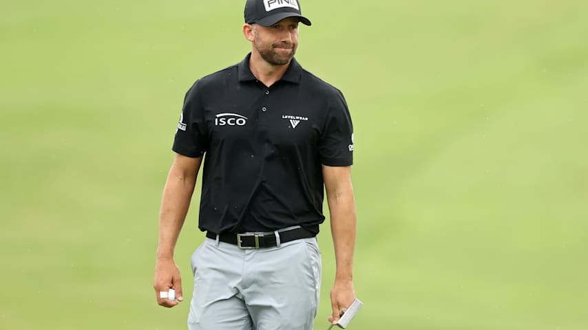 Ben Silverman of Canada reacts after making birdie on the 18th green during the first round of THE CJ CUP Byron Nelson 2026 at TPC Craig Ranch on May 21, 2026 in McKinney, Texas. (Stacy Revere/Getty Images)