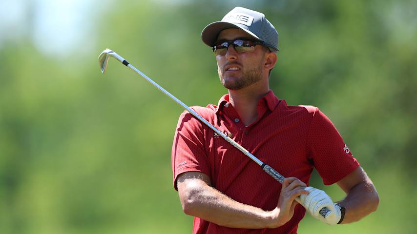 Davis Bryant of USA plays a shot on the 10th hole on day three of the BMW International Open 2026 at Golfclub Munchen Eichenried on July 04, 2026 in Munich, Germany. (Luke Walker/Getty Images)