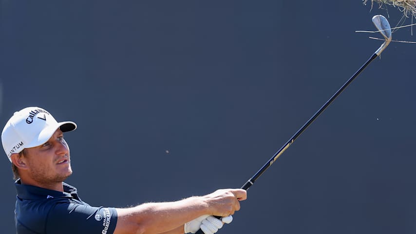 Emiliano Grillo of Argentina plays a shot on the third hole during the final round of the 126th U.S. OPEN at Shinnecock Hills Golf Club on June 21, 2026 in Southampton, New York. (Warren Little/Getty Images)