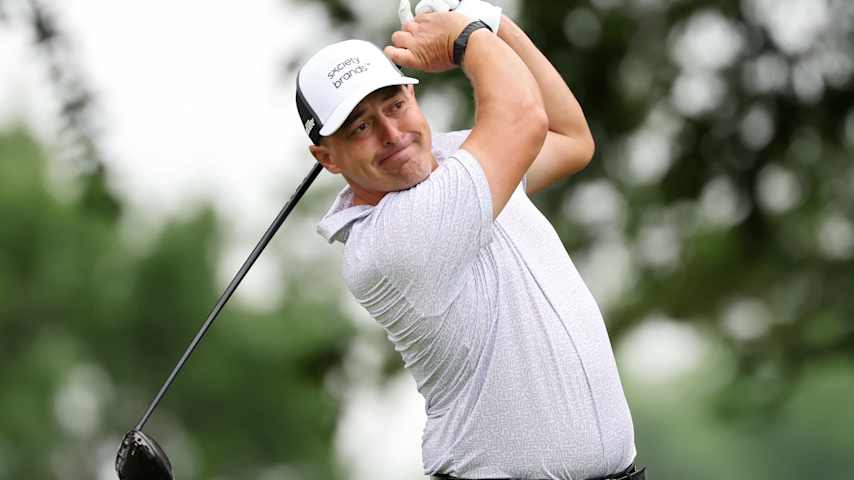 Justin Lower of the United States plays a shot from the second tee during the first round of THE CJ CUP Byron Nelson 2026 at TPC Craig Ranch on May 21, 2026 in McKinney, Texas. (Sam Hodde/Getty Images)