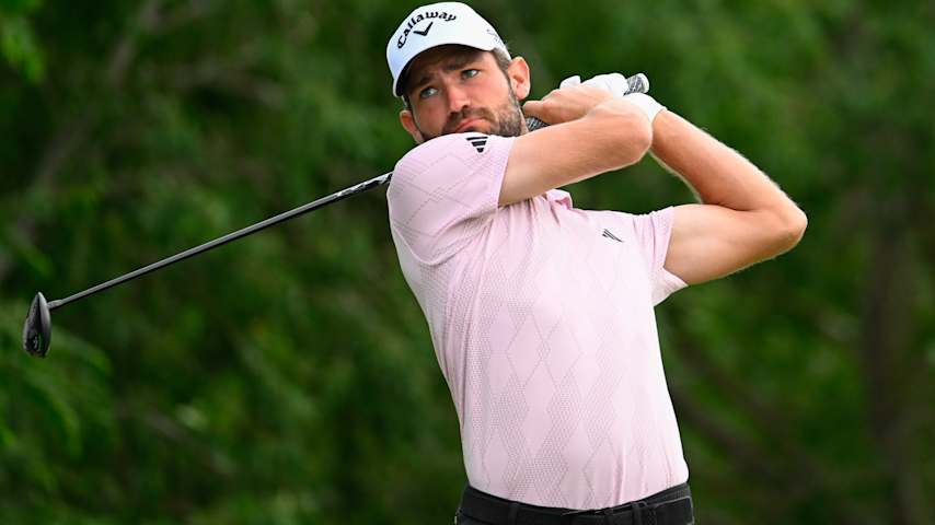 Noah Goodwin tees off on the fourth hole during the second round of the OccuNet Classic presented by Amarillo National Bank 2026 at Tascosa Golf Club on June 12, 2026 in Amarillo, Texas. (Alex Goodlett/Getty Images)