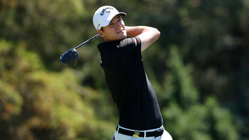 Adrien Dumont de Chassart of Belgium plays his shot from the sixth tee during a practice round prior to the 126th U.S. OPEN at Shinnecock Hills Golf Club on June 16, 2026 in Southampton, New York. (Cliff Hawkins/Getty Images)