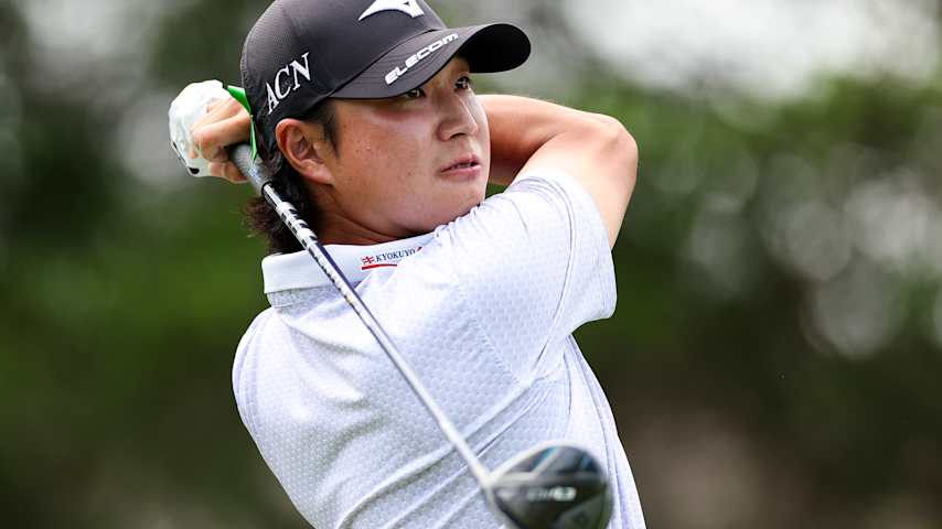 Kensei Hirata of Japan hits a tee shot on the third hole during the third round of THE CJ CUP Byron Nelson 2026 at TPC Craig Ranch on May 23, 2026 in McKinney, Texas. (Mike Mulholland/Getty Images for The CJ Cup)
