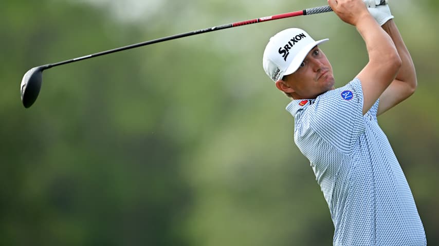 Max McGreevy of the United States plays his shot from the second tee during the first round of the RBC Canadian Open 2026 at TPC Toronto at Osprey Valley on June 11, 2026 in Caledon, Ontario. (Minas Panagiotakis/Getty Images)