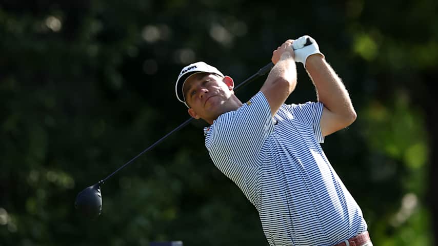 Zach Bauchou of the United States plays his shot from the 12th tee during the second round of the Charles Schwab Challenge 2026 at Colonial Country Club on May 29, 2026 in Fort Worth, Texas. (Stacy Revere/Getty Images)