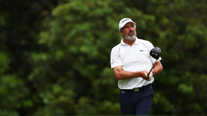 JosÃ© MarÃ­a OlazÃ¡bal of Spain plays his shot from the 11th tee during a practice round prior to the 2024 Masters Tournament at Augusta National Golf Club on April 09, 2024 in Augusta, Georgia. (Maddie Meyer/Getty Images)