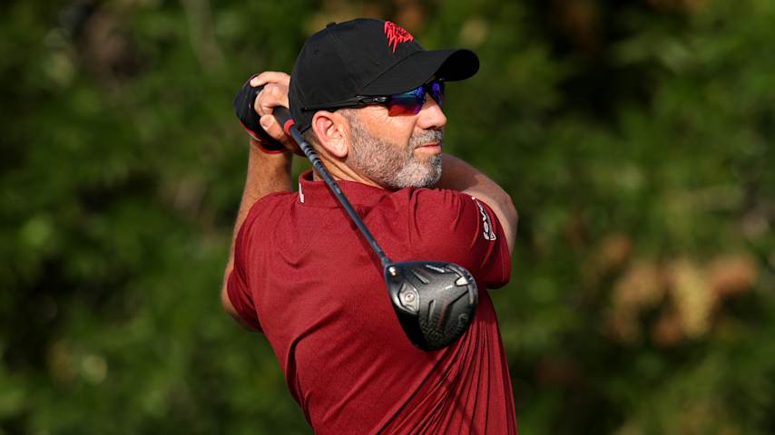 Sergio Garcia of Spain tees off on the 18th hole on day four of the Bahrain Championship 2026 at Royal Golf Club on February 01, 2026 in Bahrain, Bahrain. (Warren Little/Getty Images)
